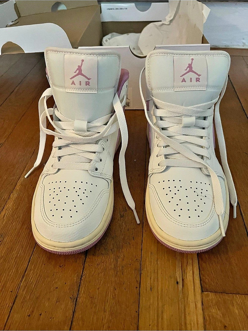 Nike Air Jordan 1 Mid High-Top Sneakers in White & Pink US 6.5 NWT
